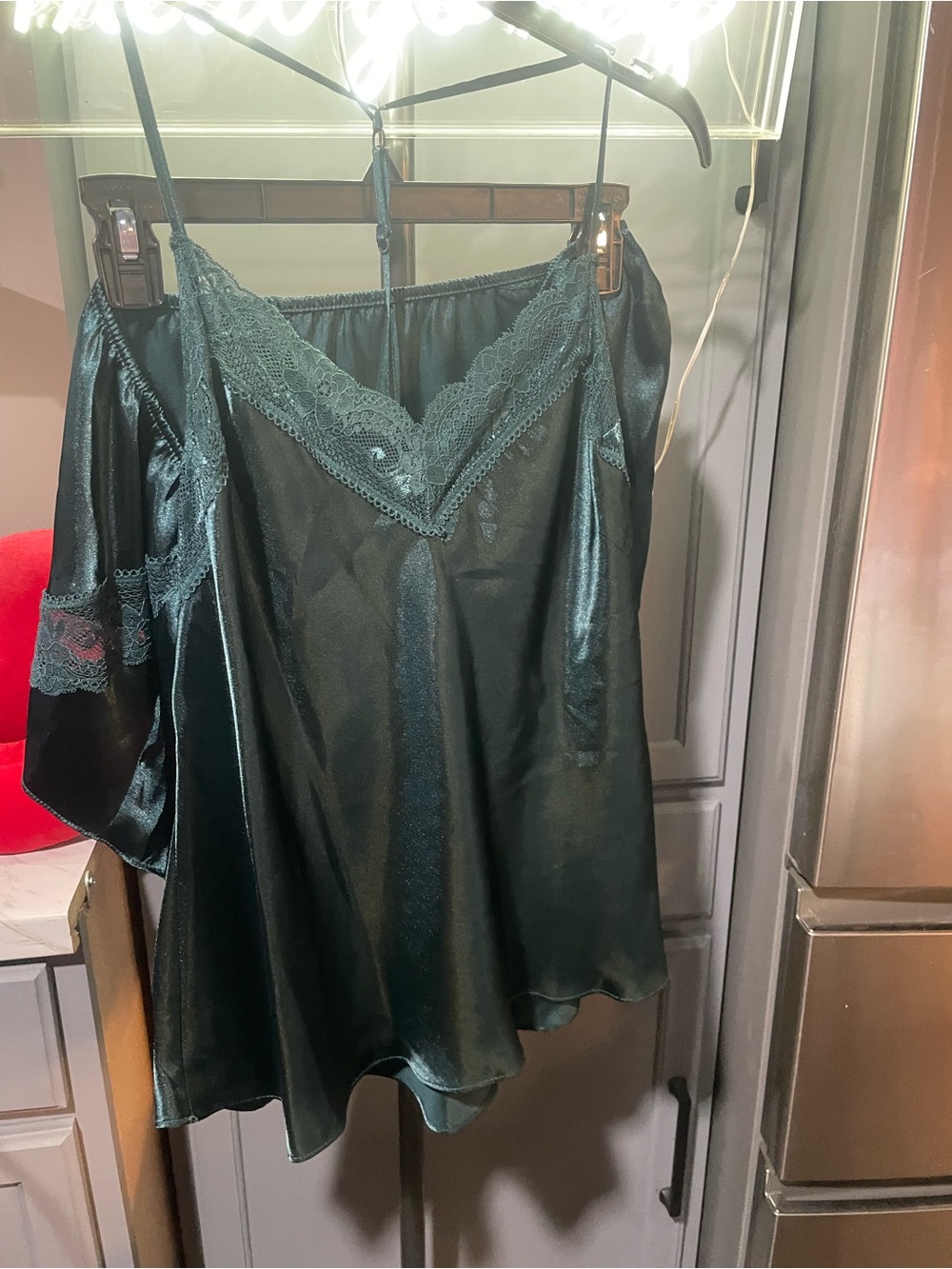 Linea Donatella Emerald Green Satin Lace Chemise